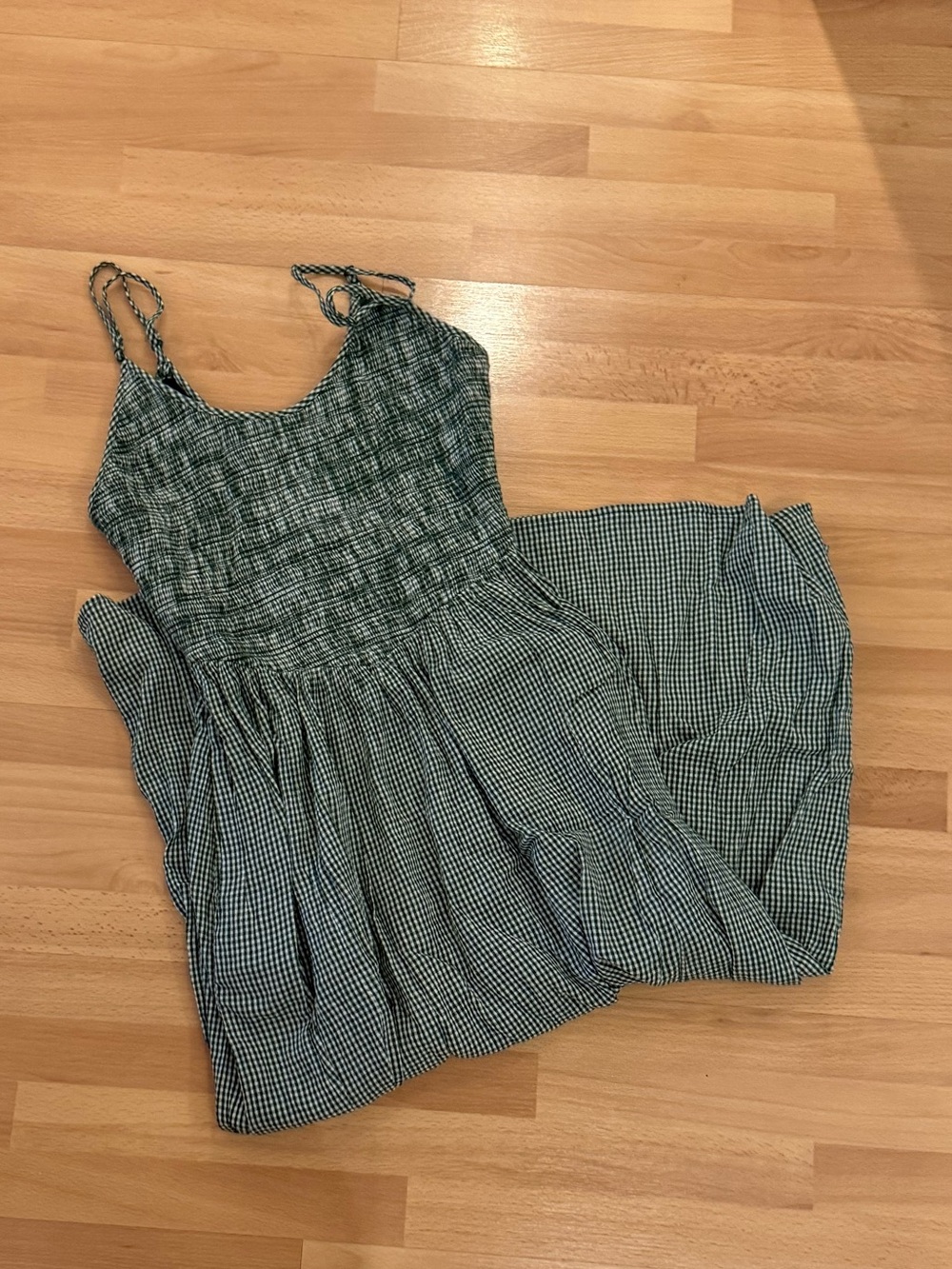 Smocked Gingham Midi Sundress - green by aerie